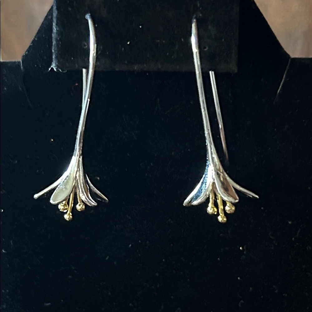 Silver and Gold Lily Drop Earrings